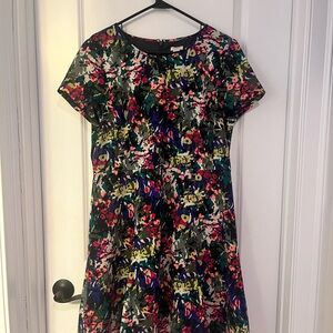 J. Crew Pink and Yellow A-line Midi Dress